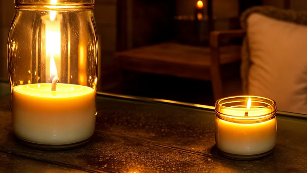 Vela artesanal encendida con una alberca de cera perfecta soltando aroma