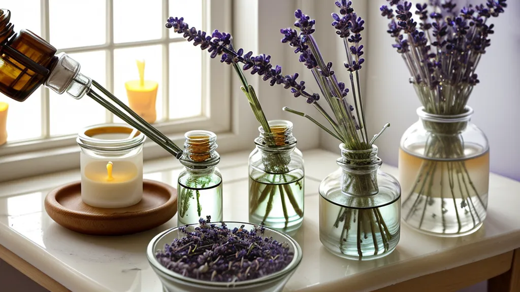 Añadiendo esencia de lavanda a la cera de soja derretida en una olla