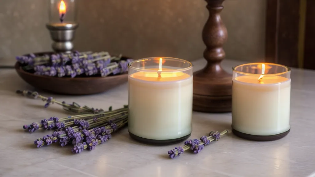 Sombras duras en una foto de velas hechas a mano antes de usar una caja de luz para fotografía de producto