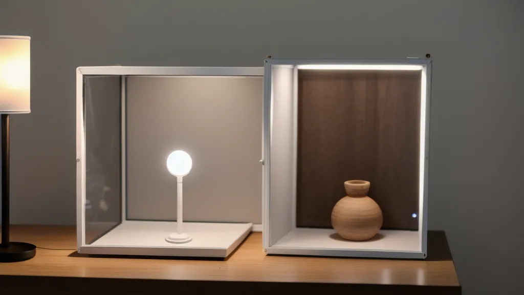Caja de luz compacta de 40x40 centímetros para fotografía de producto en un espacio pequeño de mesa de comedor