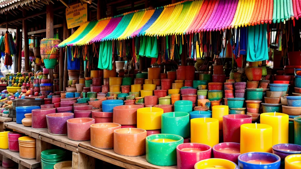Puesto de velas artesanales en un tianguis tradicional de México.