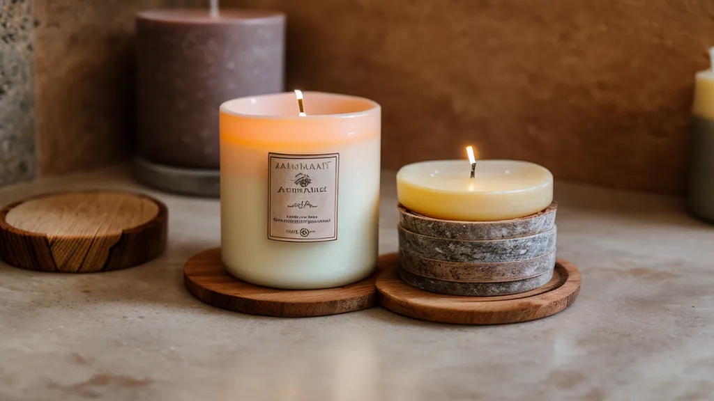 Tablet mostrando libros digitales de velas y jabones junto a productos terminados